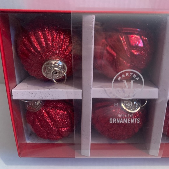 Martha Stewart Ornaments 6 Red Glitter Glass Embellished Christmas Ornaments - Picture 2 of 5